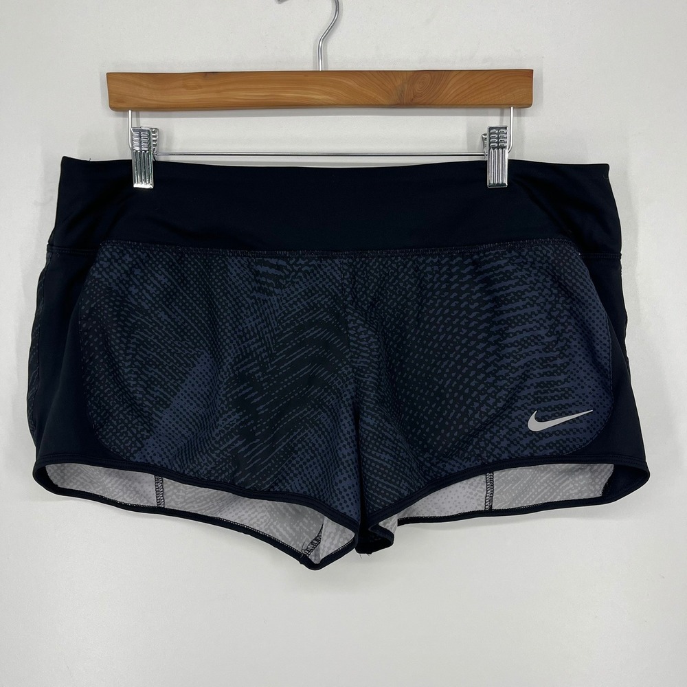 Nike Dri-FIT Womens XL Running Shorts Black Gray Abstract Print 855187-010